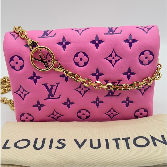 Louis Vuitton Lambskin Embossed Monogram Vuittamins Pochette Coussin Rose Violet - Picture 1 of 15